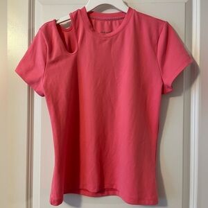 Nine West Women's Sz M Cutout Shoulder Mauve Shadow Activewear T-Shirt Pink